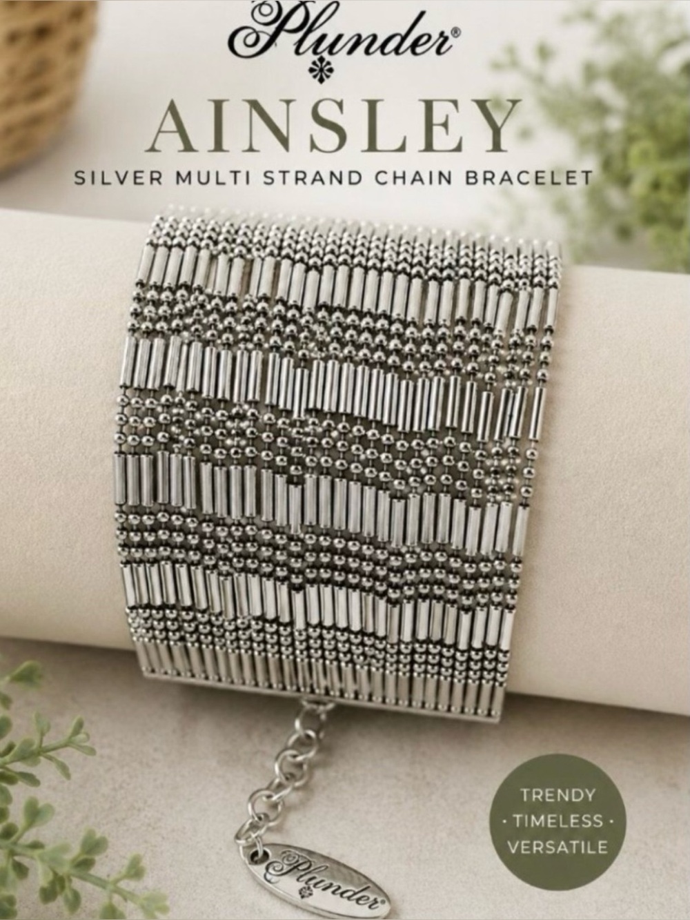 Plunder Ainsley Silver-Tone Cuff Beaded Bracelet